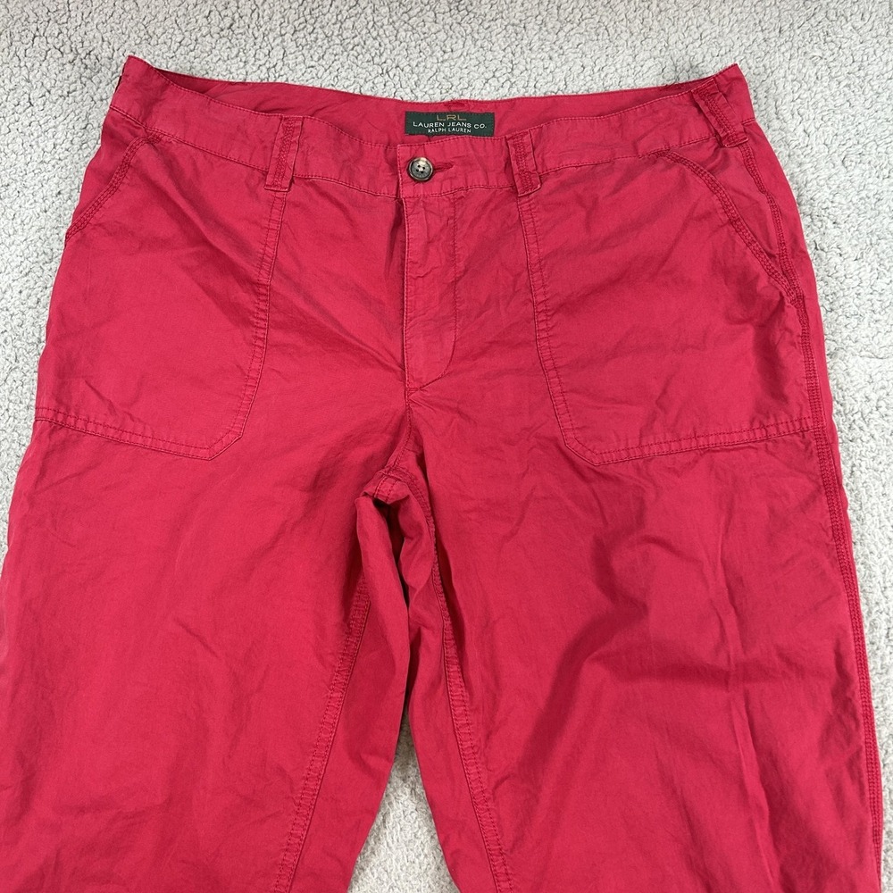 Lauren Ralph Lauren Pants Womens 12 Red Straight Leg Casual 100% Cotton Pockets - Picture 3 of 15